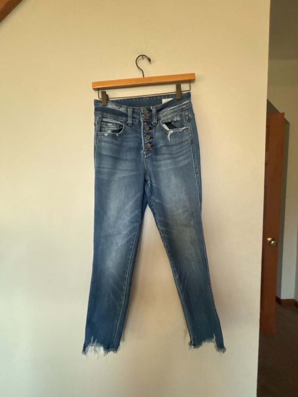 Bridge by GLY High-Rise Button-Fly Distressed Skinny Jeans with Raw Hem